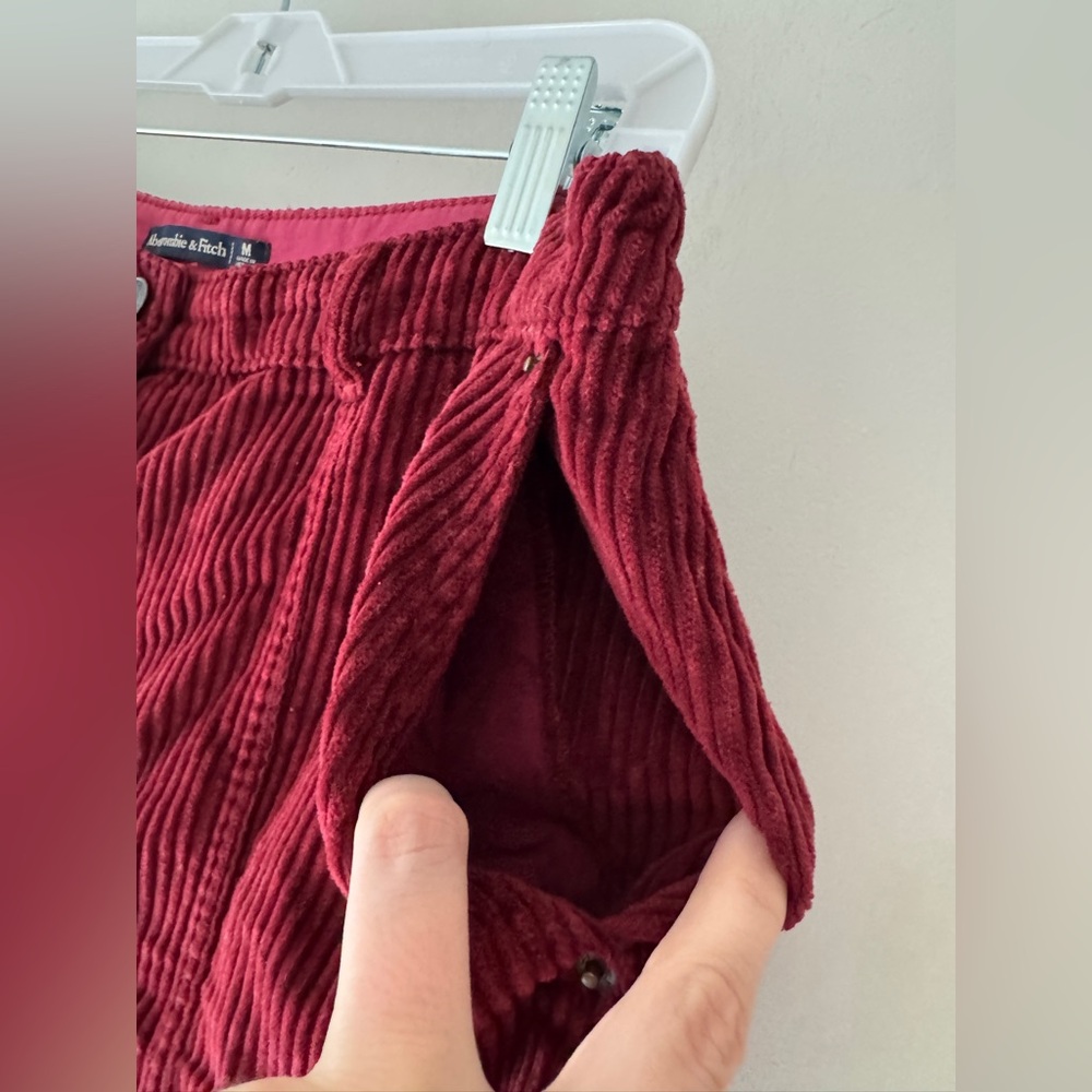 Abercrombie & Fitch Burgundy Corduroy Button Front Mini Skirt - Picture 4 of 5